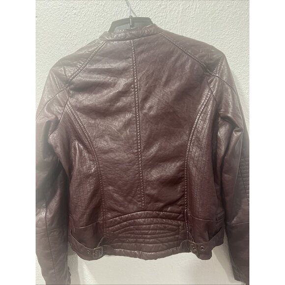 Jou Jou Women's Maroon Vegan Leather Fitted Moto‎ Style Jacket XL Biker - Picture 9 of 16